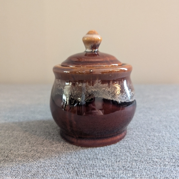 Brown Drip Glaze Pottery Jar/Sugar Bowl/Cannister with Lid - Picture 1 of 5